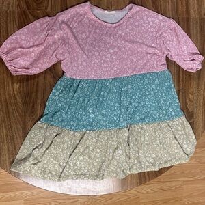 ODDY Pink, Green, and Tan Floral Kids Dress